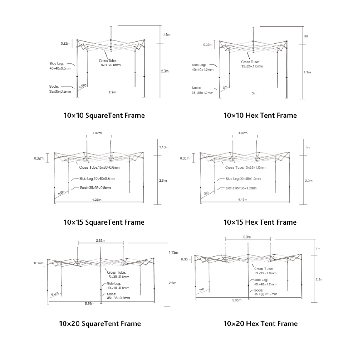 Tent Hardware Frame HEX 40MM