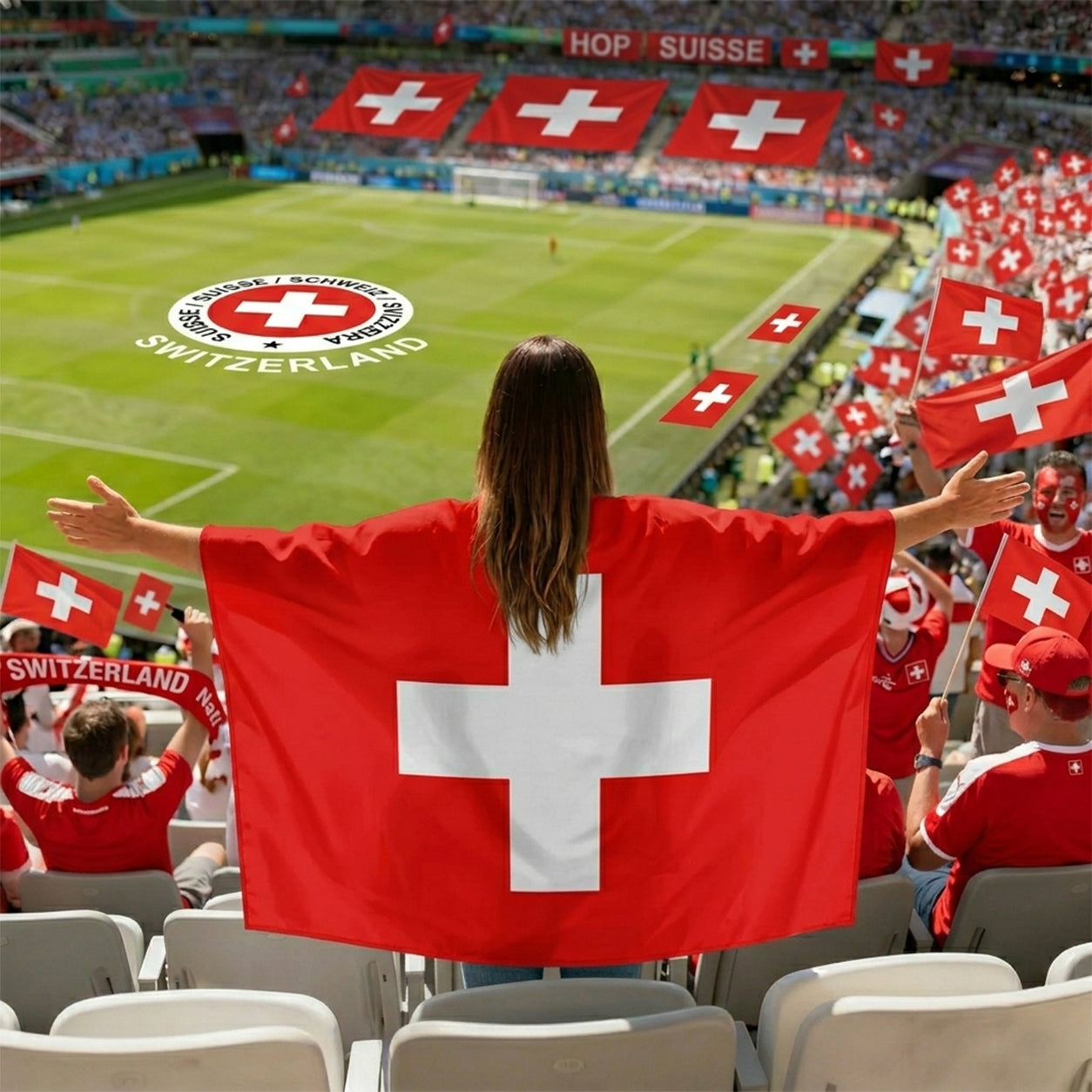 Switzerland Flag Body Cape with Sleeves